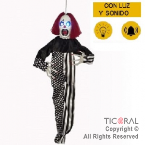 PAYASO ATERRORIZADO COLGANTE CON LUZ Y SONIDO 120 CM X 1